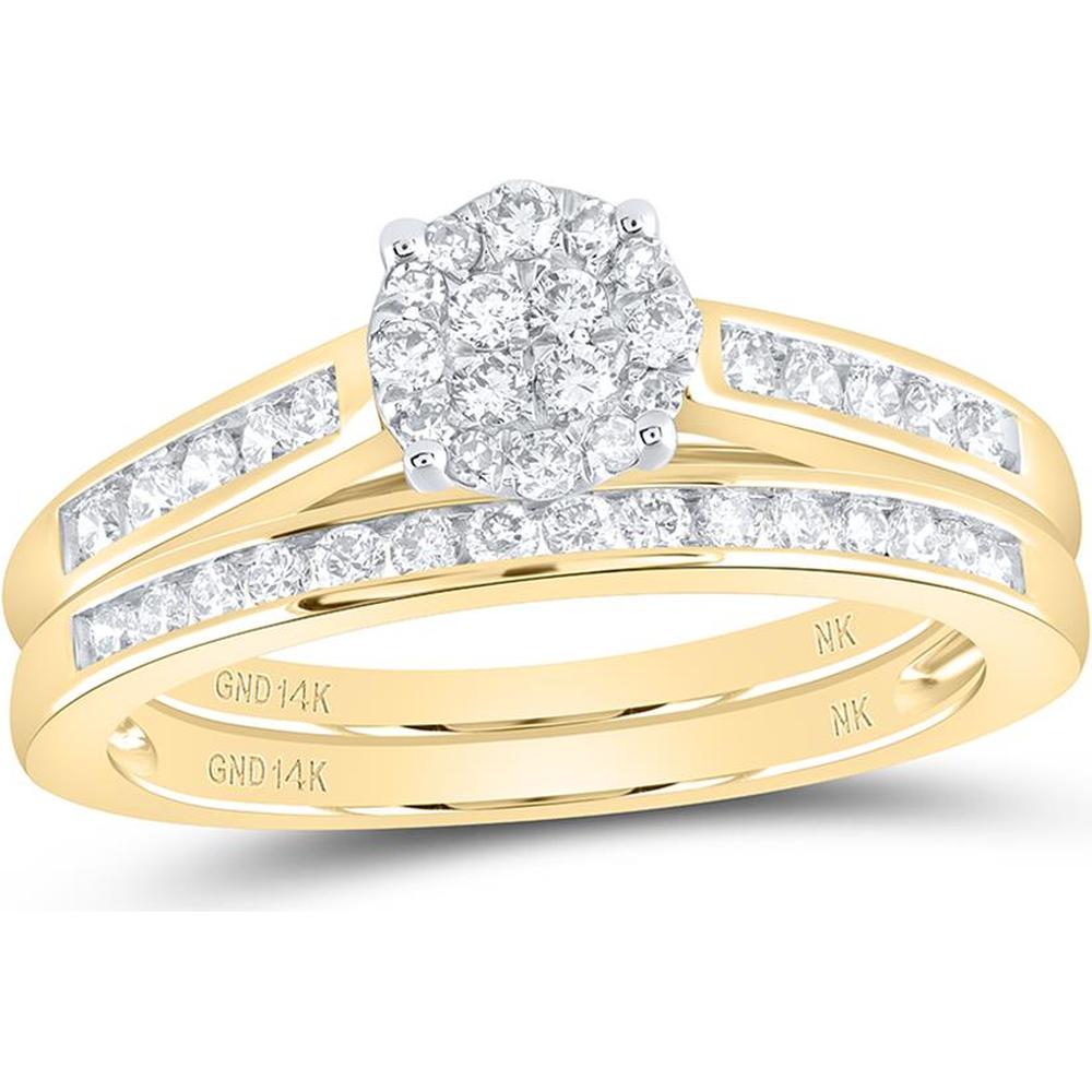 GND 14K Yellow Gold Bridal Wedding Ring Set with Prong and Channel-Set Round Diamonds - 1/2 Carat Total Diamond Weight