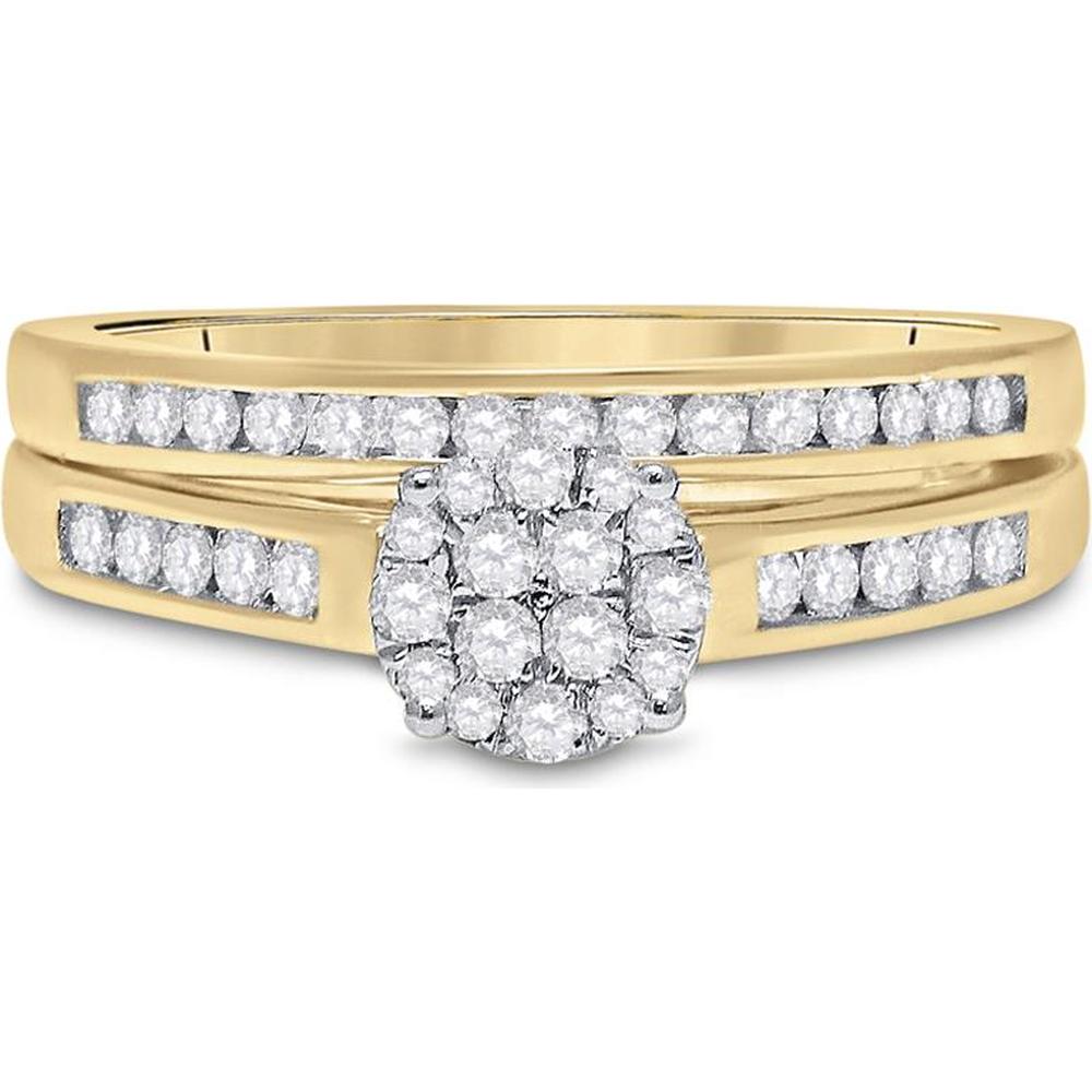 GND 14K Yellow Gold Bridal Wedding Ring Set with Prong and Channel-Set Round Diamonds - 1/2 Carat Total Diamond Weight