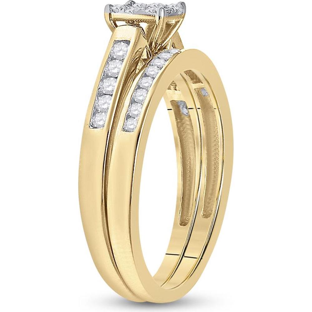 GND 14K Yellow Gold Bridal Wedding Ring Set with Prong and Channel-Set Round Diamonds - 1/2 Carat Total Diamond Weight