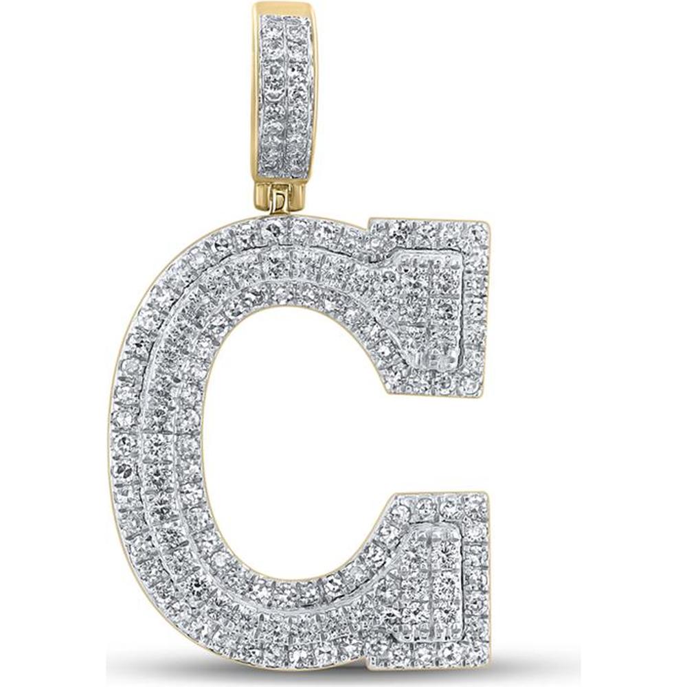GND 14K Yellow Gold "C" Initial Pendant with Prong-Set Round Diamonds - 1 5/8 Carat Total Diamond Weight