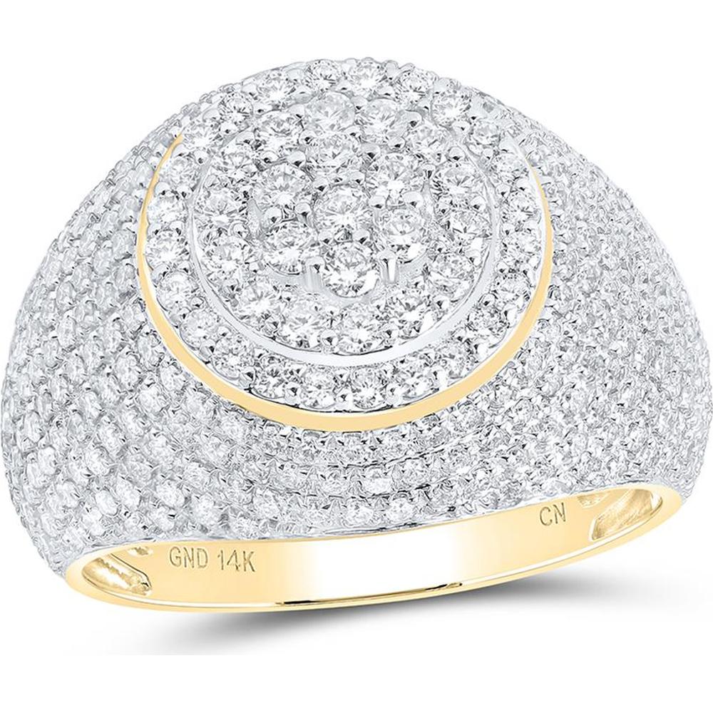 GND 14K Yellow Gold Circle Cluster Diamond Ring with Prong Set Round Diamonds - 2.10 Carat Total Diamond Weight