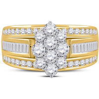 GND 14K Yellow Gold Cluster Bridal Engagement Ring with Round and Baguette Diamonds – 1.5 Carat Total Diamond Weight