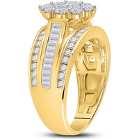 GND 14K Yellow Gold Cluster Bridal Engagement Ring with Round and Baguette Diamonds – 1.5 Carat Total Diamond Weight