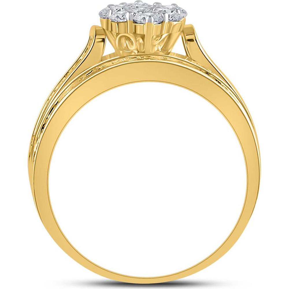 GND 14K Yellow Gold Cluster Bridal Engagement Ring with Round and Baguette Diamonds – 1.5 Carat Total Diamond Weight