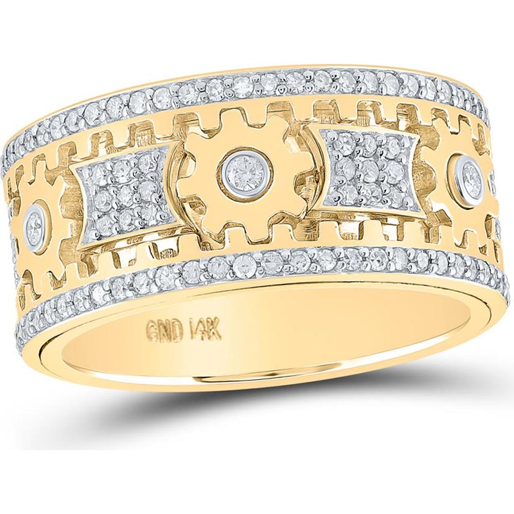 GND 14K Yellow Gold Cog Eternity Band with Round Prong-Set Diamonds - 1.5 Carat Total Diamond Weight