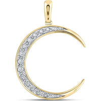 GND 14K Yellow Gold Crescent Moon Pendant with Pave-Set Round Diamonds - 1/6 Total Carat Weight