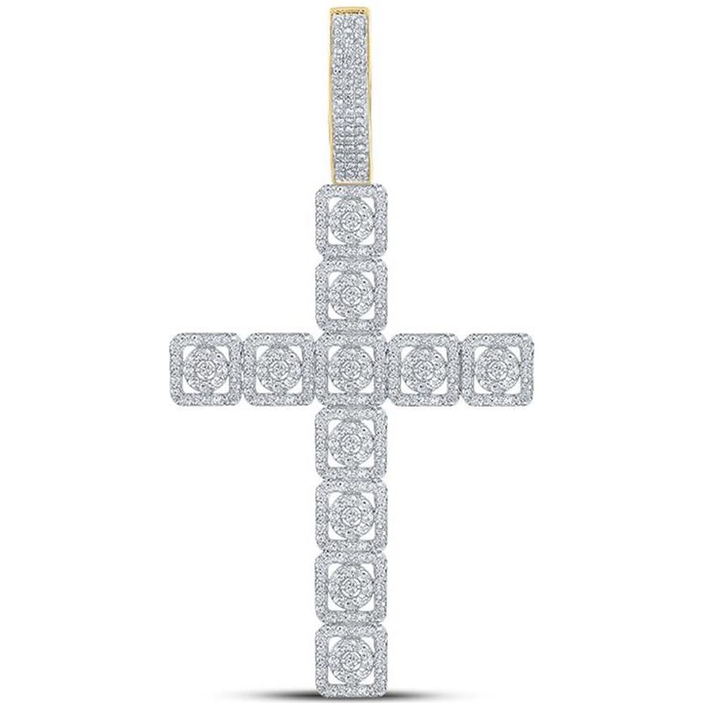 GND 14K Yellow Gold Cross Charm Pendant with Prong-Set Round Diamonds - 1.18 Carat Total Diamond Weight