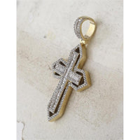 GND 14K Yellow Gold Cross Pendant with Channel-Set Baguette and Pavé Round Diamonds - 7/8 Total Carat Weight
