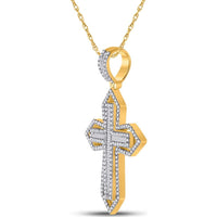 GND 14K Yellow Gold Cross Pendant with Channel-Set Baguette and Pavé Round Diamonds - 7/8 Total Carat Weight