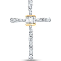GND 14K Yellow Gold Cross Pendant with Channel-Set Baguette and Pave-Set Round Diamonds - 5/8 Total Carat Weight