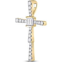 GND 14K Yellow Gold Cross Pendant with Channel-Set Baguette and Pave-Set Round Diamonds - 5/8 Total Carat Weight