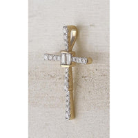 GND 14K Yellow Gold Cross Pendant with Channel-Set Baguette and Pave-Set Round Diamonds - 5/8 Total Carat Weight