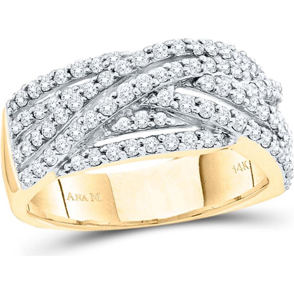 GND 14K Yellow Gold Crossover Band Ring with Prong-Set Round Diamonds - 0.88 Carat Total Diamond Weight