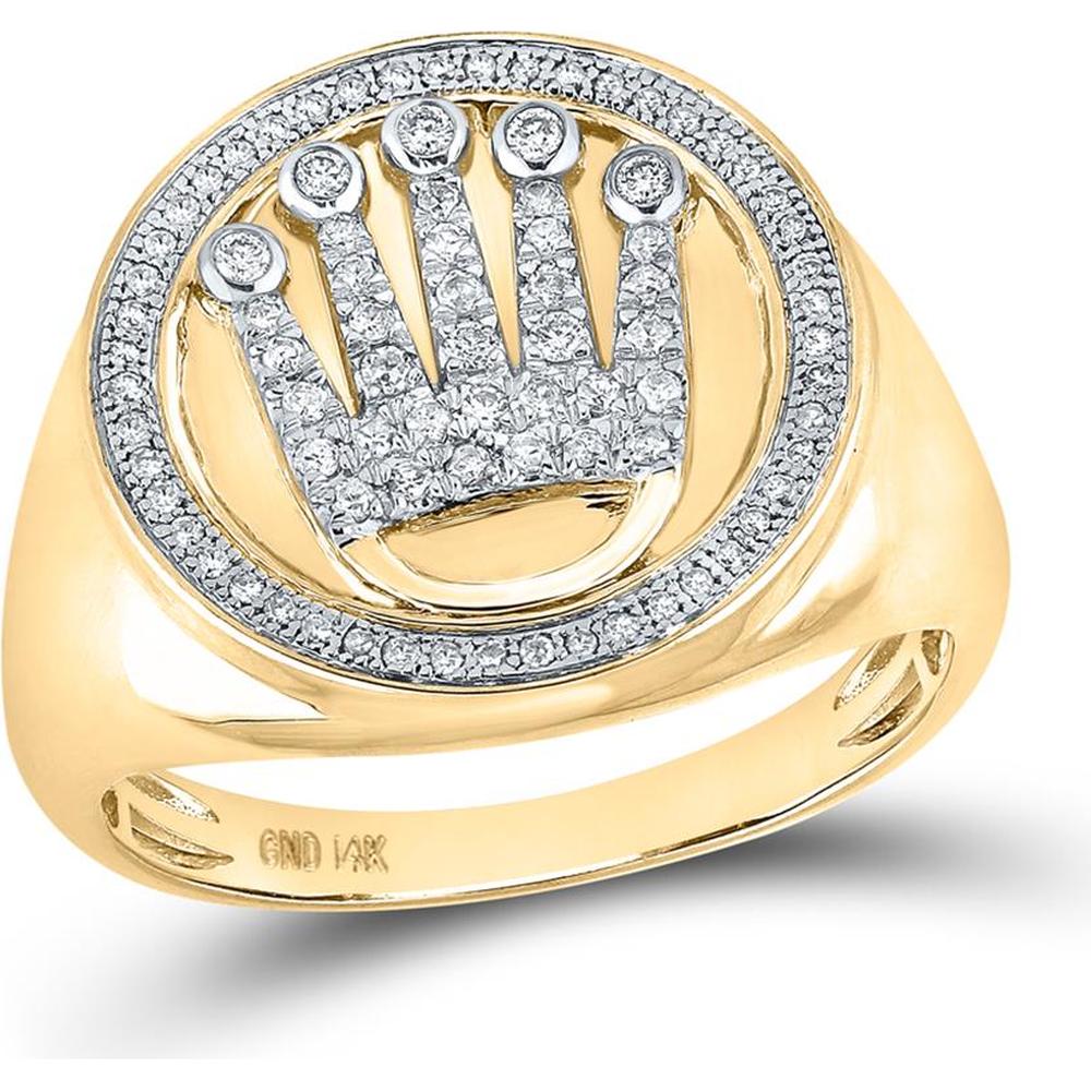 GND 14K Yellow Gold Crown Ring with Pave-Set Round Diamonds - 0.37 Carat Total Diamond Weight