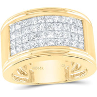 GND 14K Yellow Gold Diamond Band Ring with Invisible-Set Princess Cut Diamonds - 3.04 Carat Total Diamond Weight