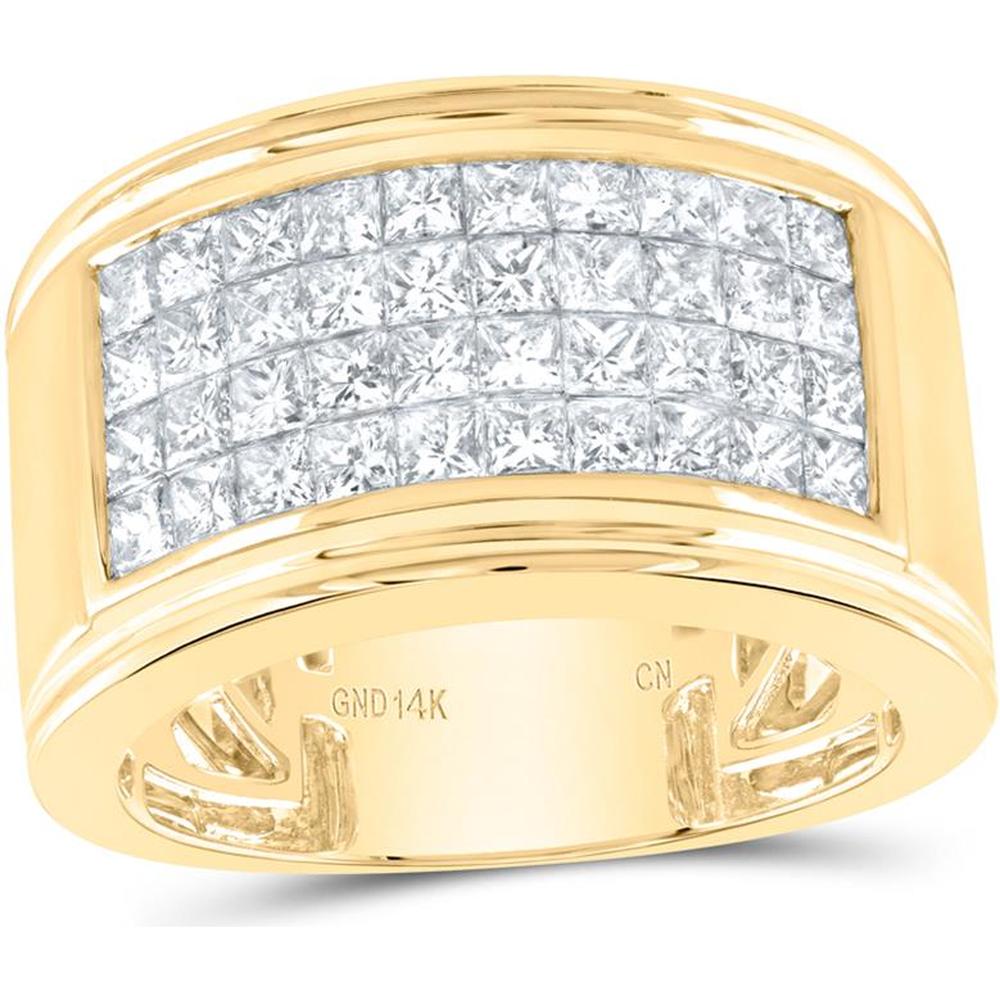 GND 14K Yellow Gold Diamond Band Ring with Invisible-Set Princess Cut Diamonds - 3.04 Carat Total Diamond Weight