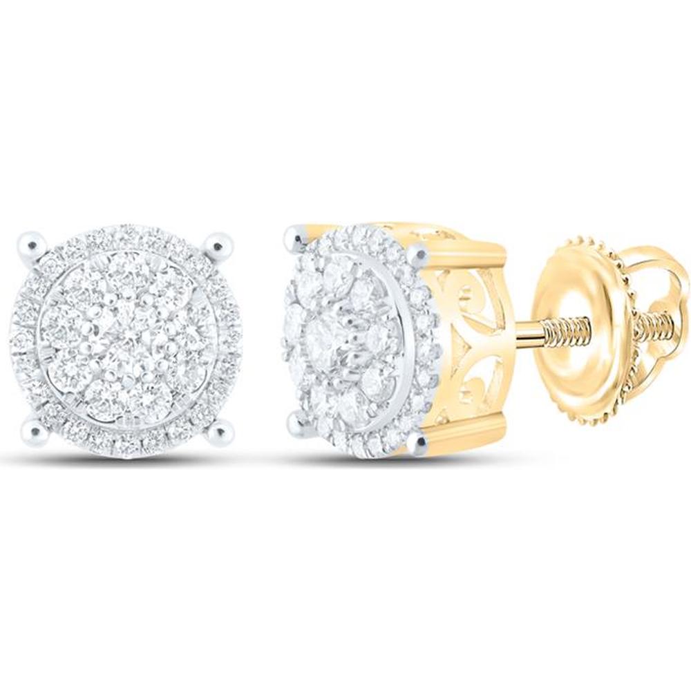 GND 14K Yellow Gold Diamond Cluster Stud Earrings with Prong-Set Round Diamonds - 3/4 Carat Total Diamond Weight