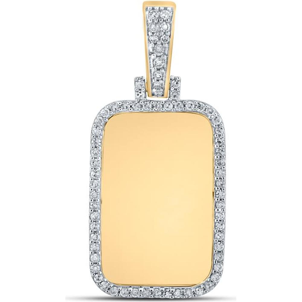 GND 14K Yellow Gold Dog Tag Memory Charm Pendant with Prong-Set Round Diamonds - 1/3 Total Carat Weight