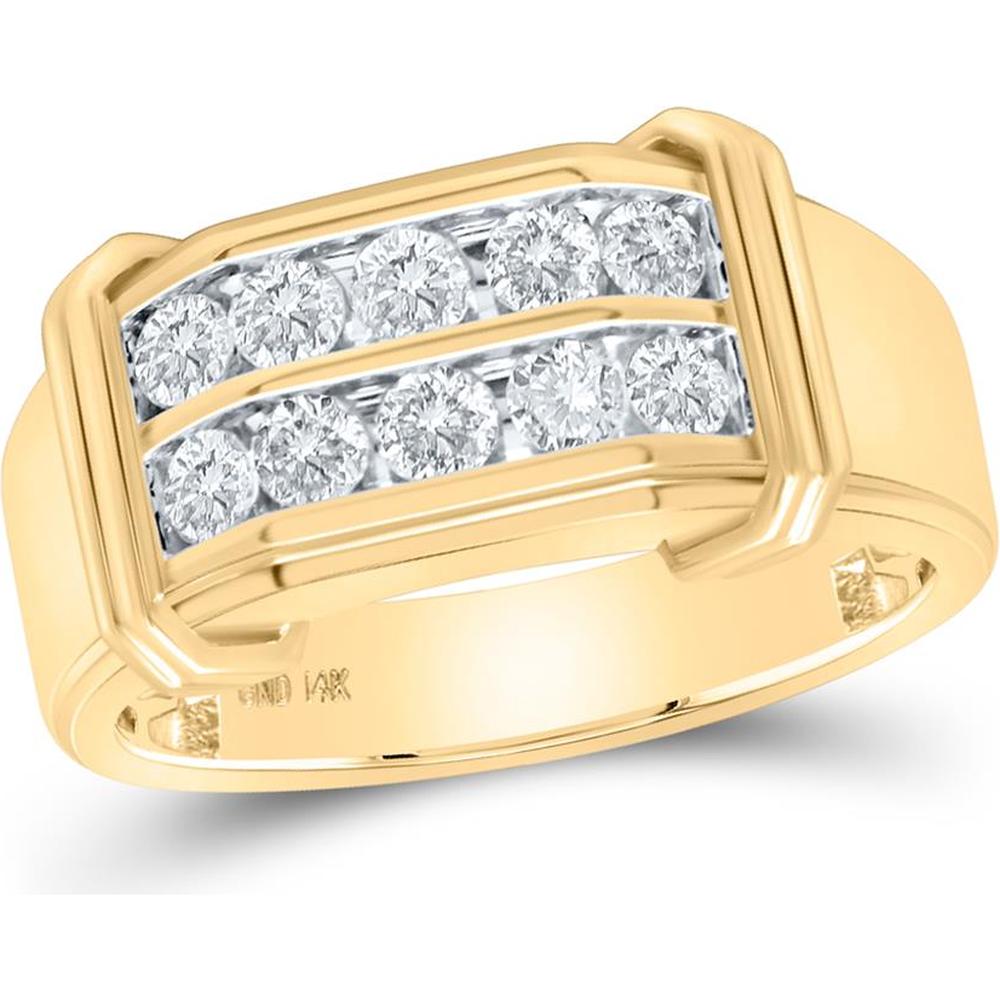 GND 14K Yellow Gold Double Row Band with Prong-Set Round Diamonds - 7/8 Carat Total Diamond Weight