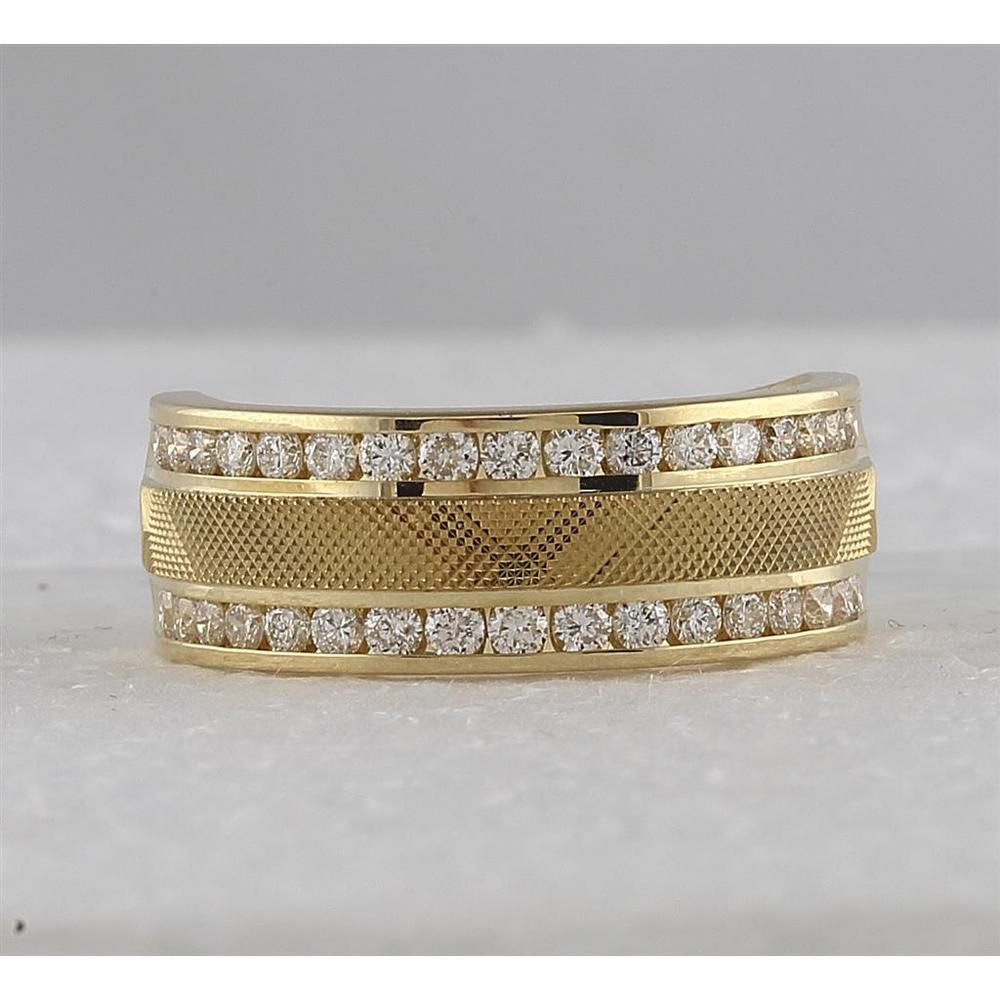 GND 14K Yellow Gold Double Row Textured Wedding Band with Channel-Set Round Diamonds - 1 Carat Total Diamond Weight