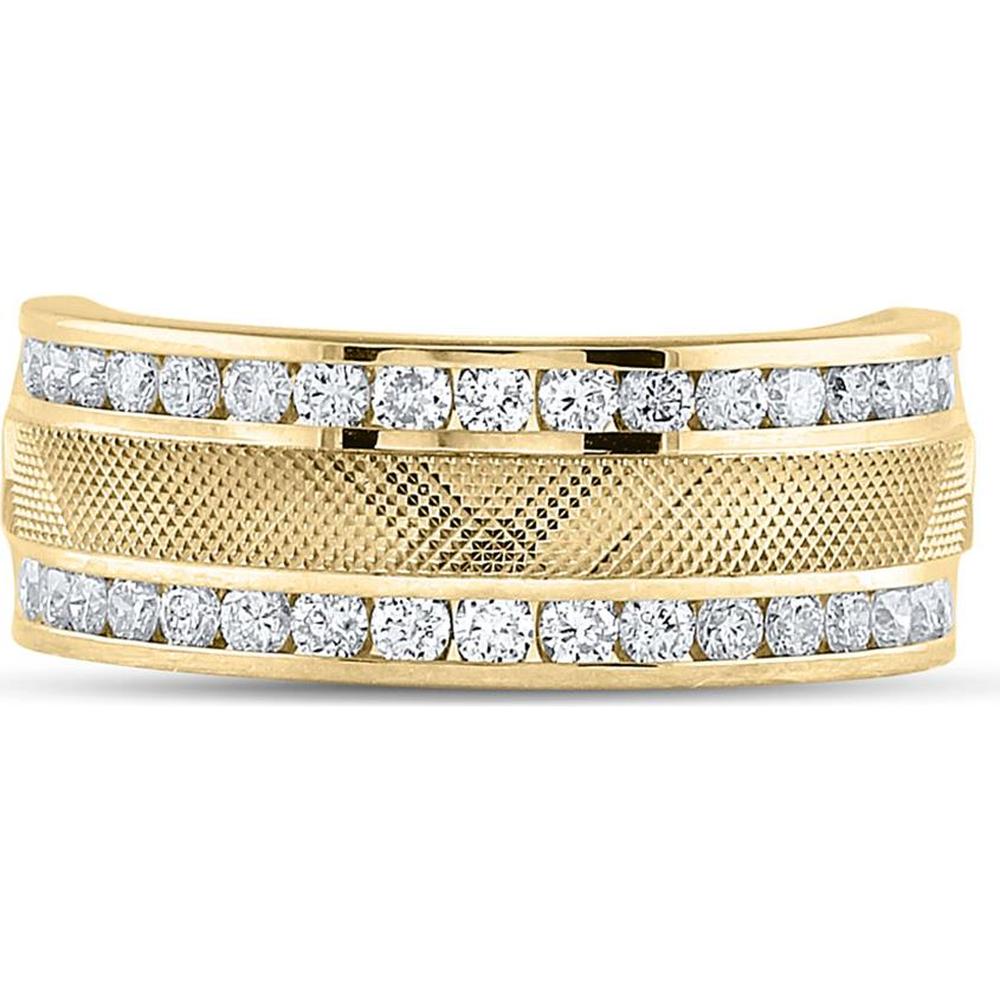 GND 14K Yellow Gold Double Row Textured Wedding Band with Channel-Set Round Diamonds - 1 Carat Total Diamond Weight