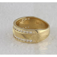 GND 14K Yellow Gold Double Row Textured Wedding Band with Channel-Set Round Diamonds - 1 Carat Total Diamond Weight