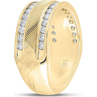GND 14K Yellow Gold Double Row Textured Wedding Band with Channel-Set Round Diamonds - 1 Carat Total Diamond Weight