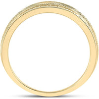 GND 14K Yellow Gold Double Row Textured Wedding Band with Channel-Set Round Diamonds - 1 Carat Total Diamond Weight