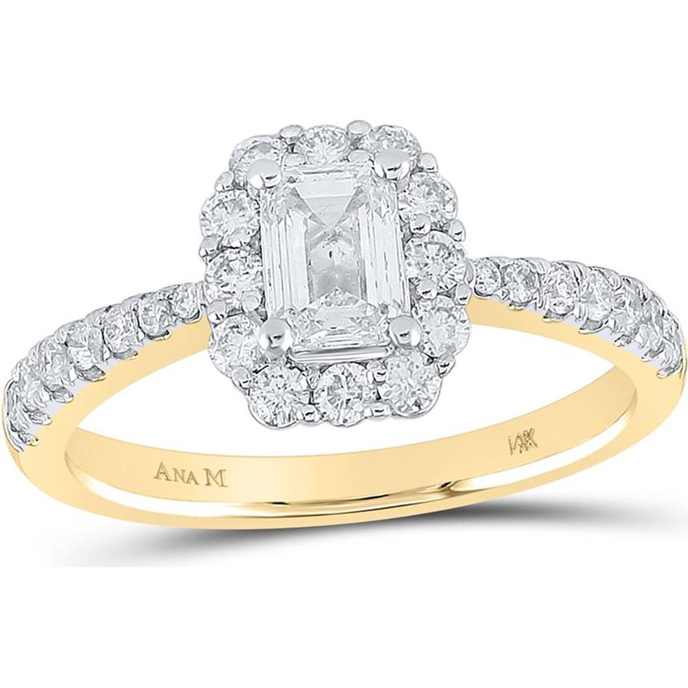 GND 14K Yellow Gold Emerald Diamond Halo Bridal Engagement Ring – 1.25 Carats Total Gemstone Weight