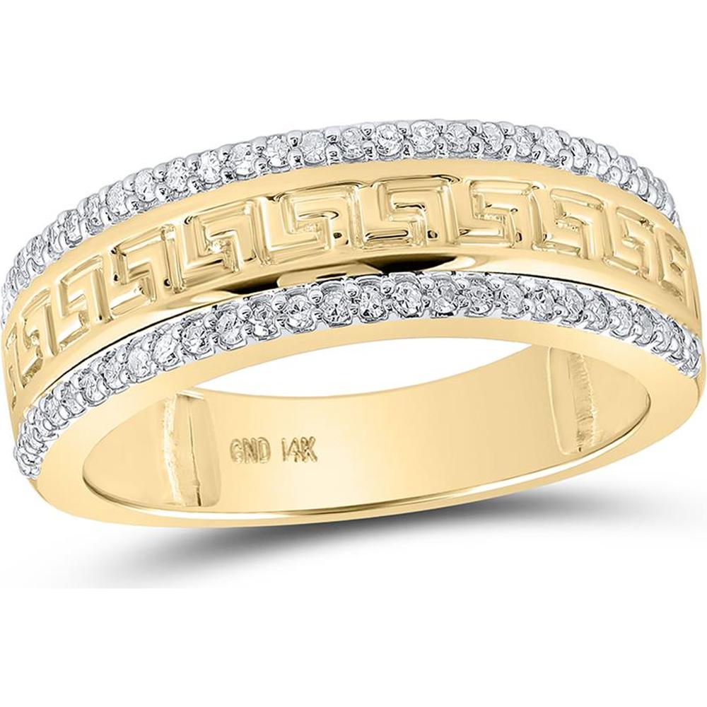 GND 14K Yellow Gold Greek Key Band Ring with Prong-Set Round Diamonds - 1/3 Carat Total Weight