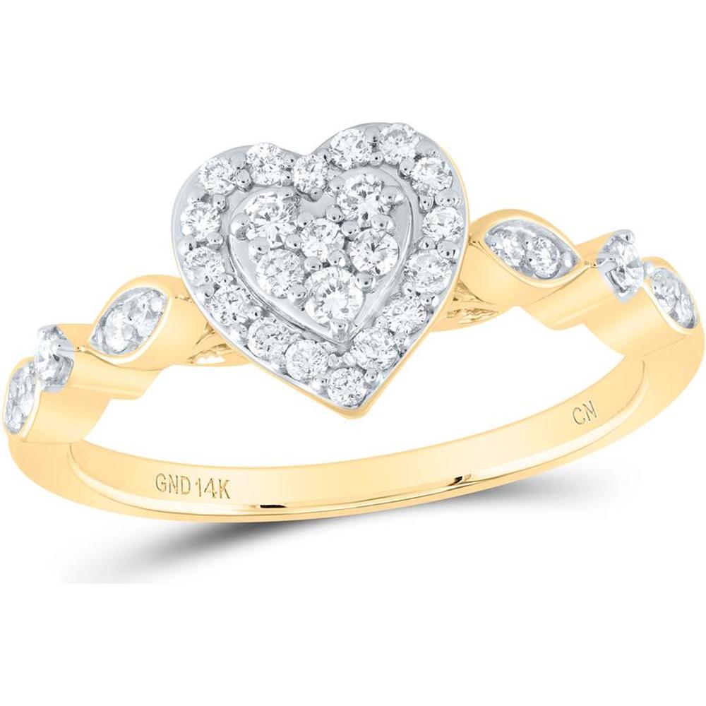 GND 14K Yellow Gold Heart Cluster Ring with Prong-Set Round Diamonds - 1/3 Carat Total Diamond Weight