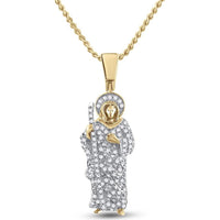 GND 14K Yellow Gold Jesus Saint Charm Pendant with Pave-Set Round Diamonds - 0.41 Carat Total Diamond Weight