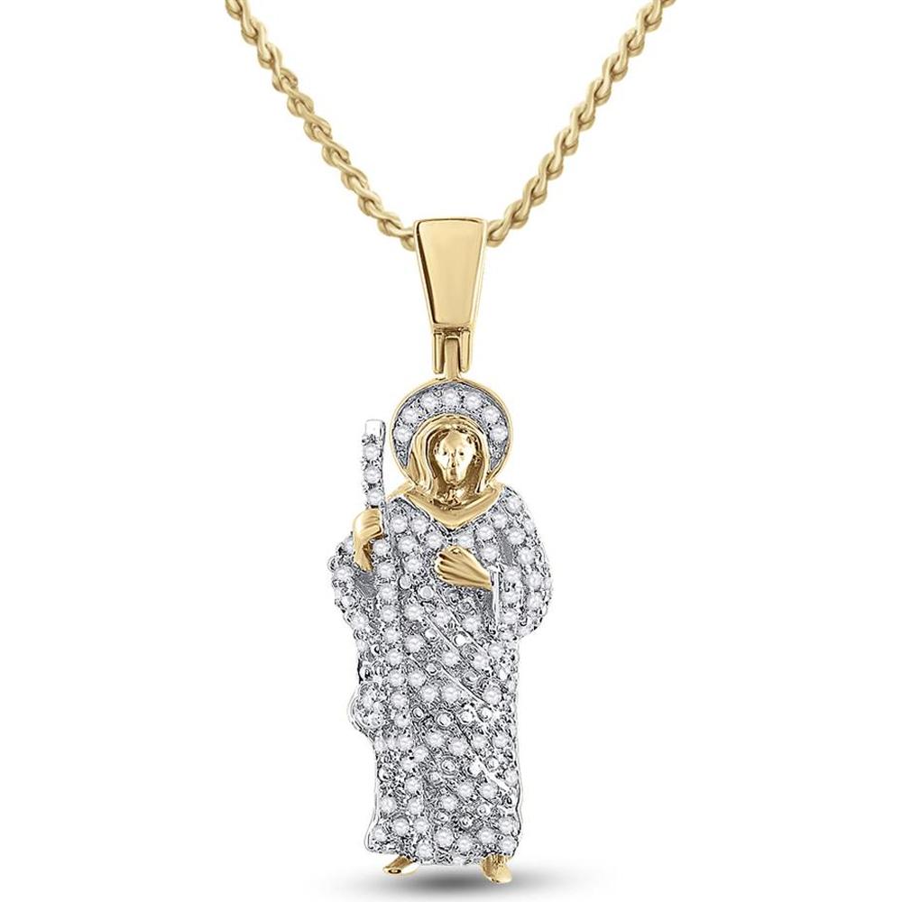 GND 14K Yellow Gold Jesus Saint Charm Pendant with Pave-Set Round Diamonds - 0.41 Carat Total Diamond Weight