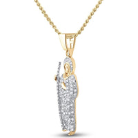 GND 14K Yellow Gold Jesus Saint Charm Pendant with Pave-Set Round Diamonds - 0.41 Carat Total Diamond Weight