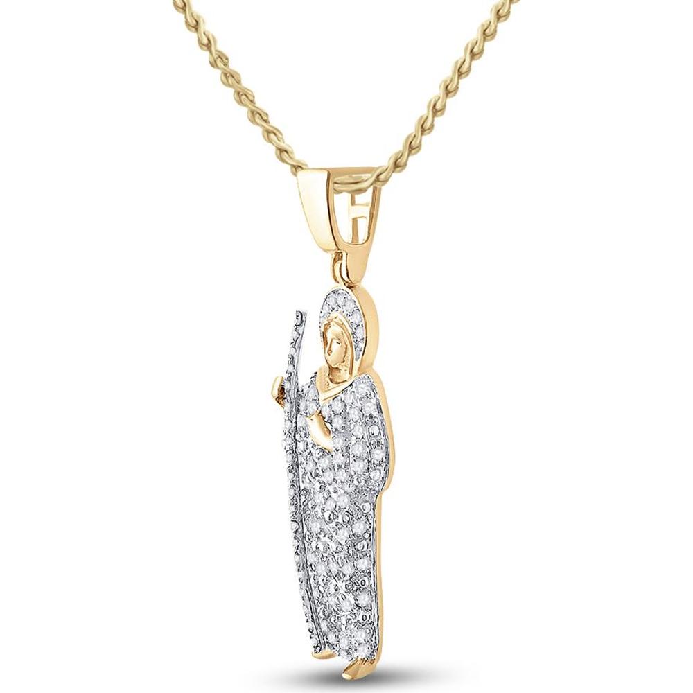 GND 14K Yellow Gold Jesus Saint Charm Pendant with Pave-Set Round Diamonds - 0.41 Carat Total Diamond Weight