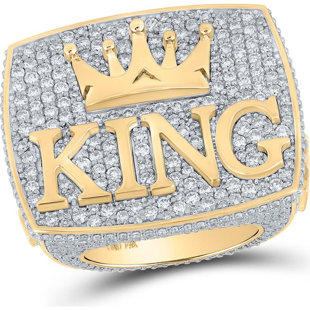 GND 14K Yellow Gold King Crown Ring with Prong Set Round Diamonds – 10.5 Carat Total Diamond Weight
