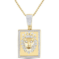 GND 14K Yellow Gold Lion Crown Rectangle Tag Pendant with Round Diamonds - 0.5 Carat Total Diamond Weight