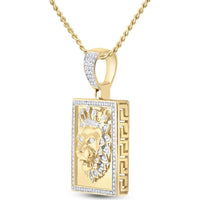 GND 14K Yellow Gold Lion Crown Rectangle Tag Pendant with Round Diamonds - 0.5 Carat Total Diamond Weight