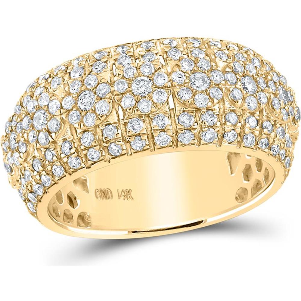 GND 14K Yellow Gold Luxury Lined Cluster Band Ring with Prong-Set Round Diamonds – 2-1/4 Carat Total Weight