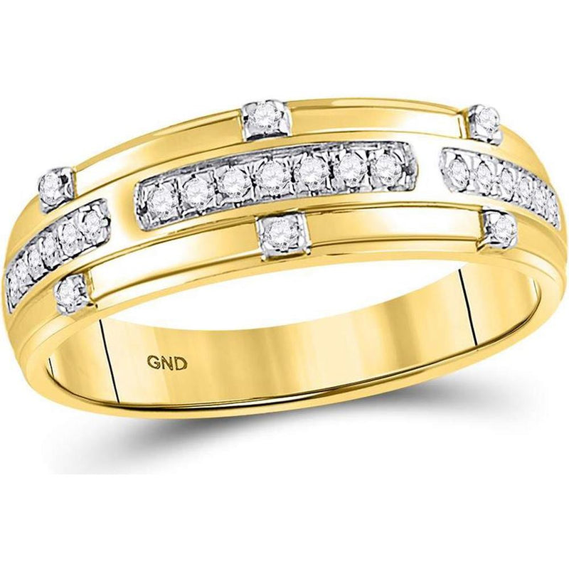 GND 14K Yellow Gold Matching Wedding Ring Set with Round Solitaire and Diamond Bands - 3/4 Total Carat Weight