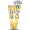 GND 14K Yellow Gold Matching Wedding Ring Set with Round Solitaire and Diamond Bands - 3/4 Total Carat Weight