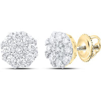 GND 14K Yellow Gold Octagon Cluster Earrings with Prong-Set Round Diamonds - 7/8 Carat Total Diamond Weight