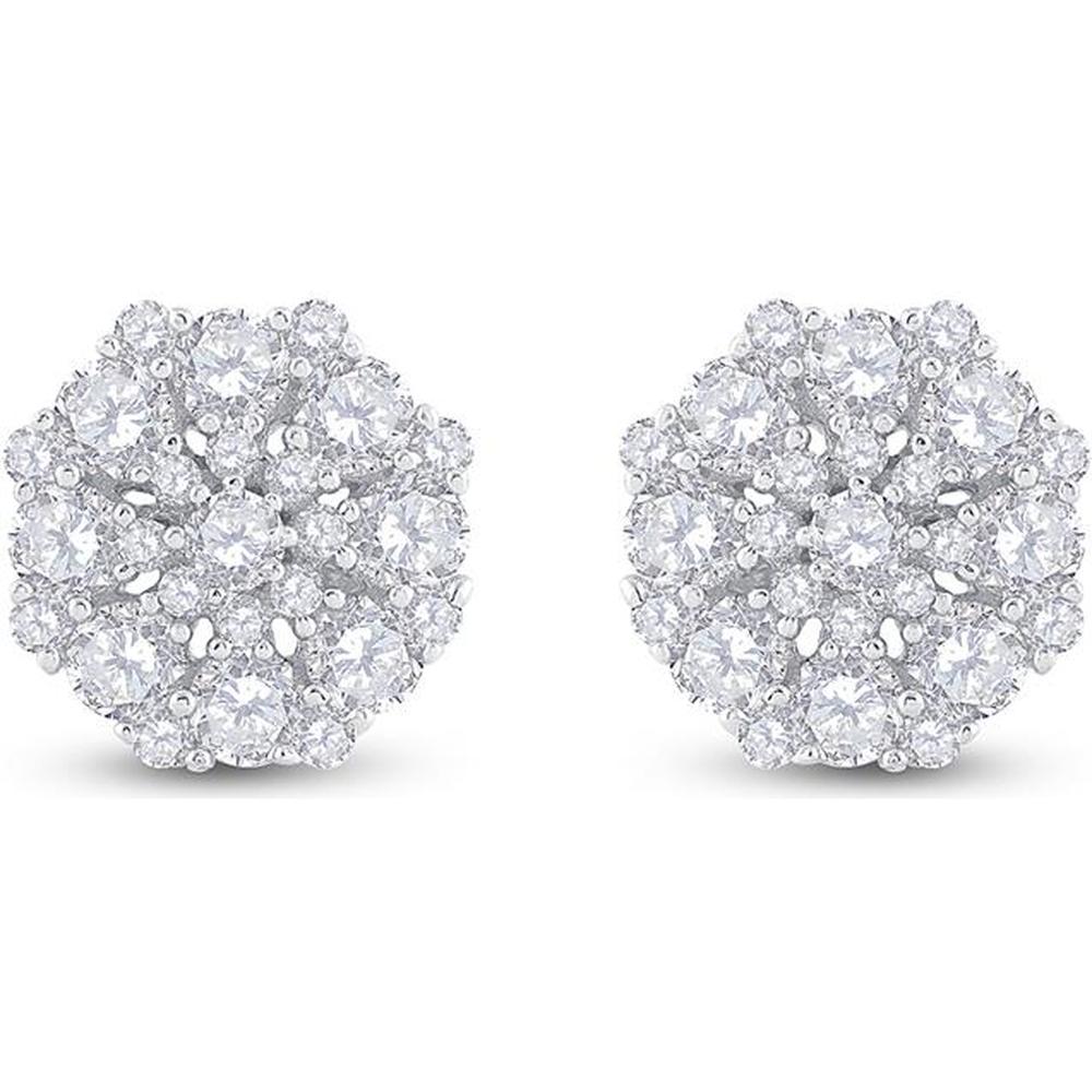 GND 14K Yellow Gold Octagon Cluster Earrings with Prong-Set Round Diamonds - 7/8 Carat Total Diamond Weight