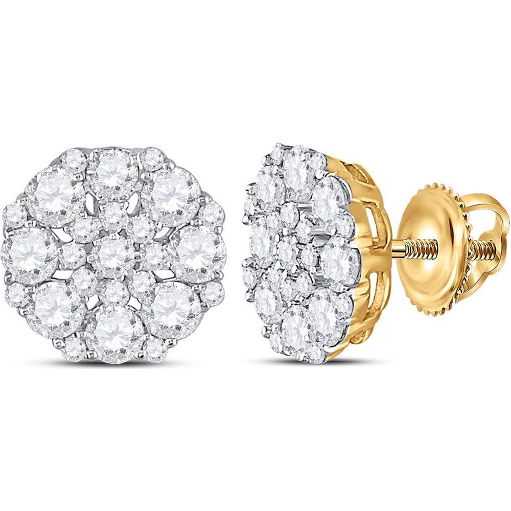 GND 14K Yellow Gold Octagon Cluster Earrings with Round Diamonds - 1-5/8 Total Carat Weight