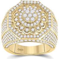 GND 14K Yellow Gold Octagon Cluster Statement Ring with Pave and Prong Set Round Diamonds – 3.5 Total Carat Weight