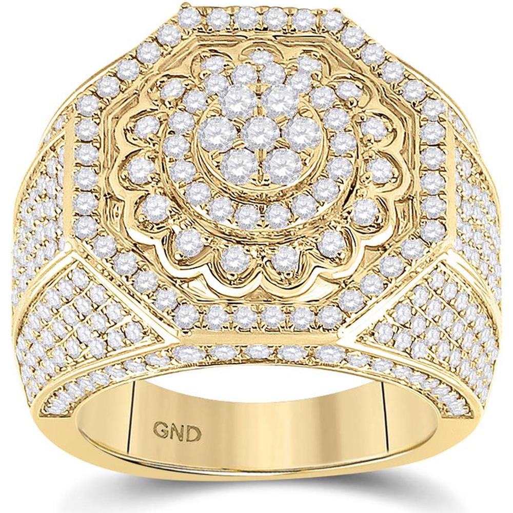 GND 14K Yellow Gold Octagon Cluster Statement Ring with Pave and Prong Set Round Diamonds – 3.5 Total Carat Weight