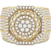 GND 14K Yellow Gold Octagon Cluster Statement Ring with Pave and Prong Set Round Diamonds – 3.5 Total Carat Weight