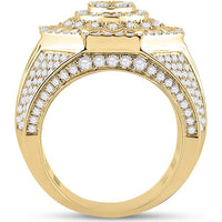 GND 14K Yellow Gold Octagon Cluster Statement Ring with Pave and Prong Set Round Diamonds – 3.5 Total Carat Weight