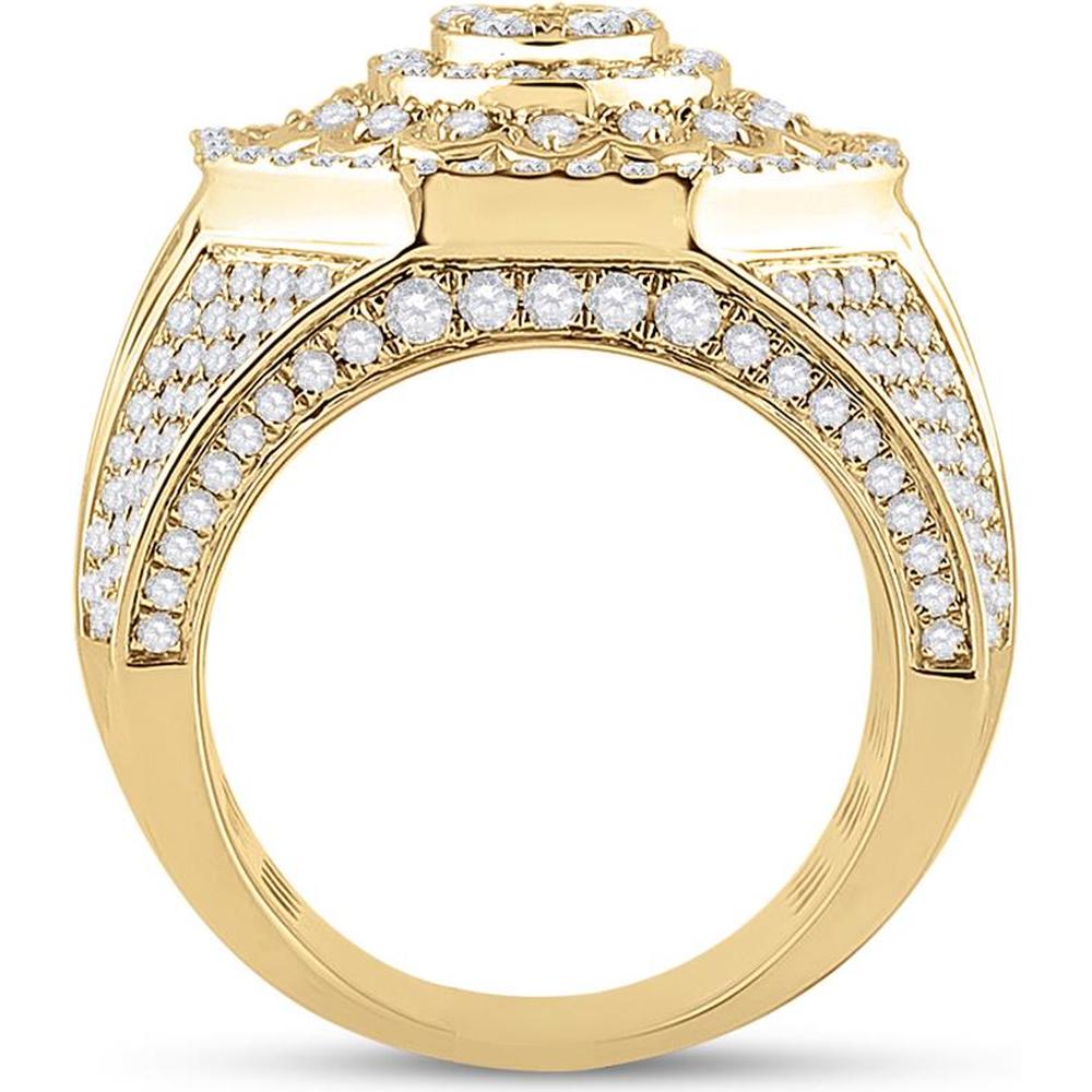 GND 14K Yellow Gold Octagon Cluster Statement Ring with Pave and Prong Set Round Diamonds – 3.5 Total Carat Weight