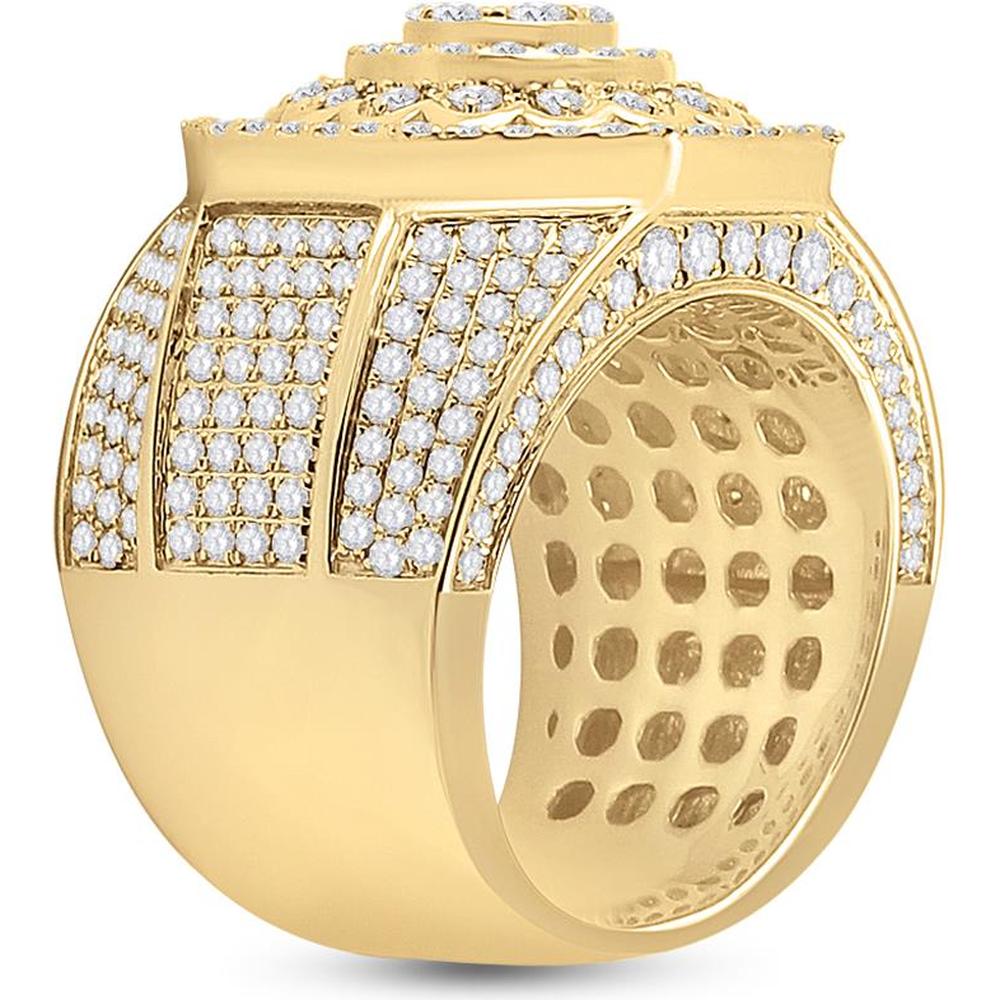 GND 14K Yellow Gold Octagon Cluster Statement Ring with Pave and Prong Set Round Diamonds – 3.5 Total Carat Weight